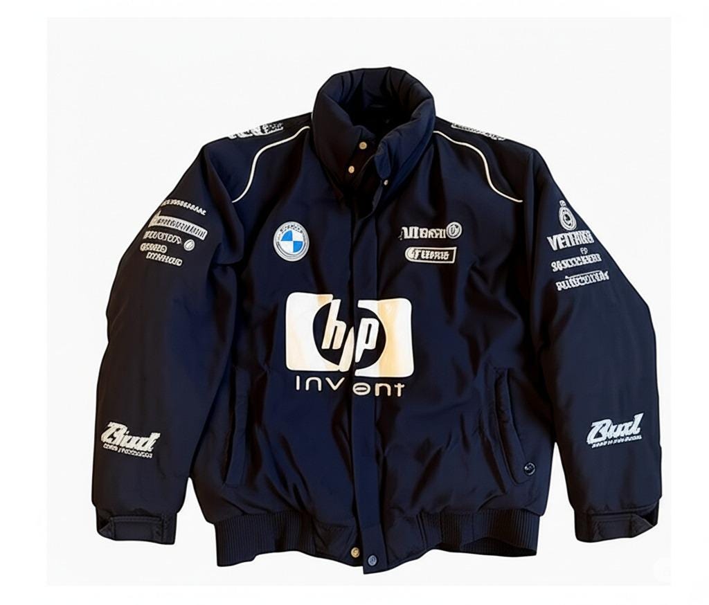 Vintage 80s Racing Jacket: Embroidered Leather F1 Bomber