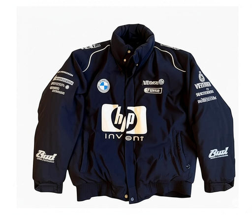 Vintage 80s Racing Jacket: Embroidered Leather F1 Bomber