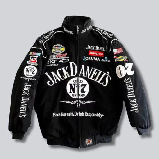 Vintage 80s Racing Jacket: Embroidered Leather F1 Bomber