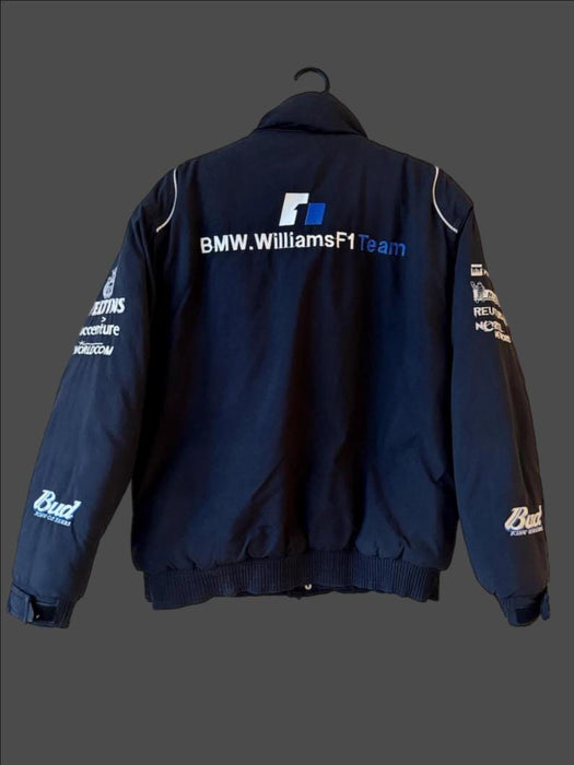 Vintage 80s Racing Jacket: Embroidered Leather F1 Bomber