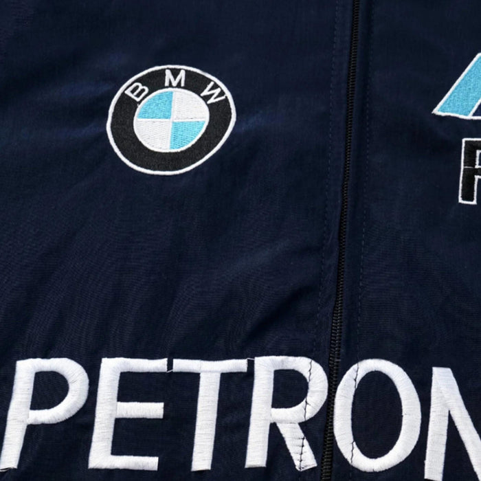 Vintage 80s Racing Jacket: Embroidered Leather F1 Bomber