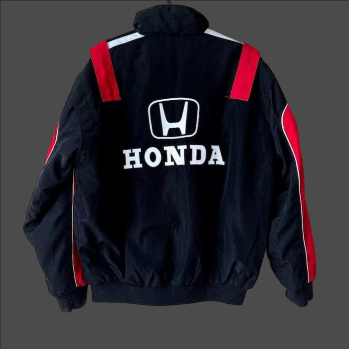 Vintage 80s Racing Jacket: Embroidered Leather F1 Bomber