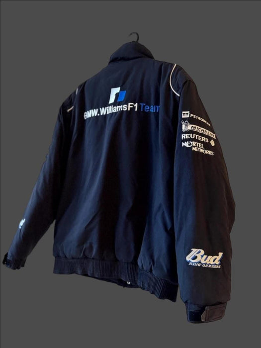 Vintage 80s Racing Jacket: Embroidered Leather F1 Bomber