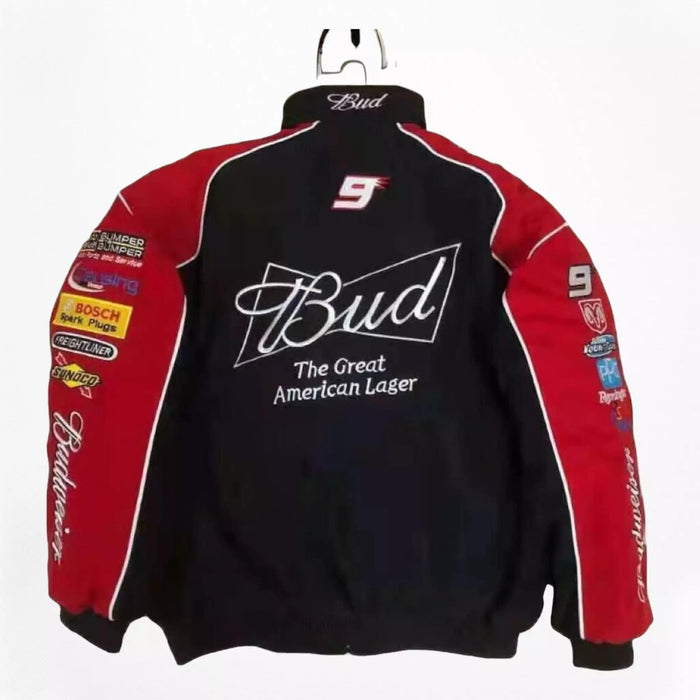 Vintage 80s Racing Jacket: Embroidered Leather F1 Bomber
