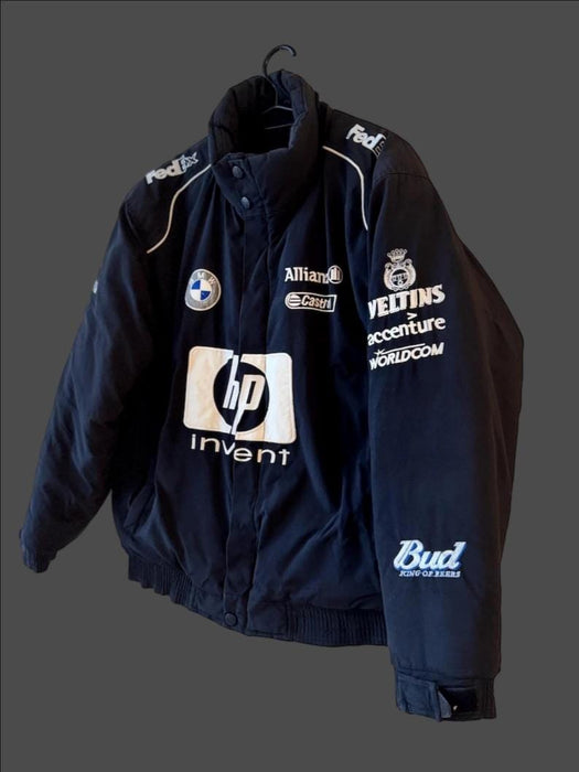 Vintage 80s Racing Jacket: Embroidered Leather F1 Bomber