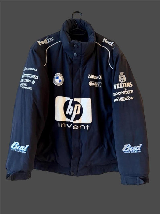 Vintage 80s Racing Jacket: Embroidered Leather F1 Bomber
