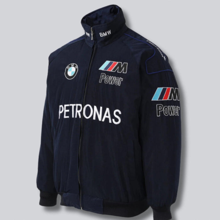 Vintage 80s Racing Jacket: Embroidered Leather F1 Bomber