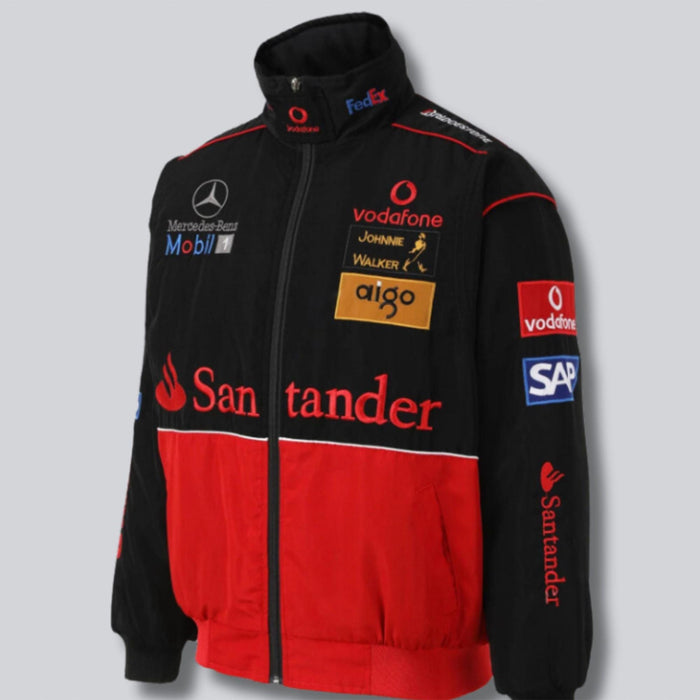 Vintage 80s Racing Jacket: Embroidered Leather F1 Bomber
