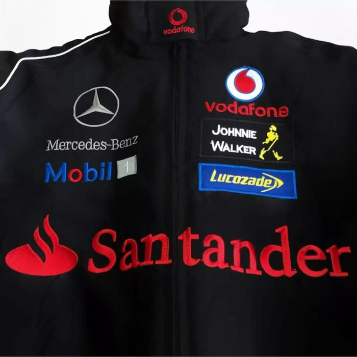 Vintage 80s Racing Jacket: Embroidered Leather F1 Bomber