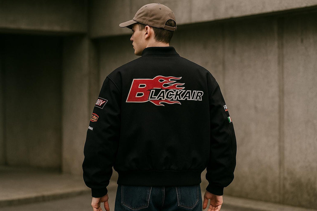Vintage 80s Racing Jacket: Embroidered Leather F1 Bomber
