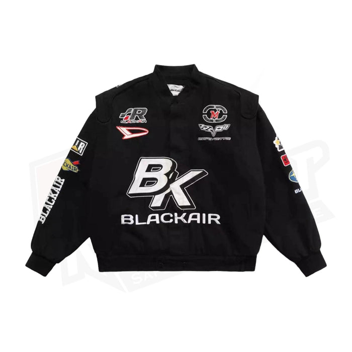 Vintage 80s Racing Jacket: Embroidered Leather F1 Bomber