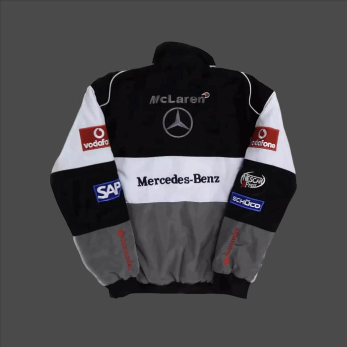 Vintage 80s Racing Jacket: Embroidered Leather F1 Bomber