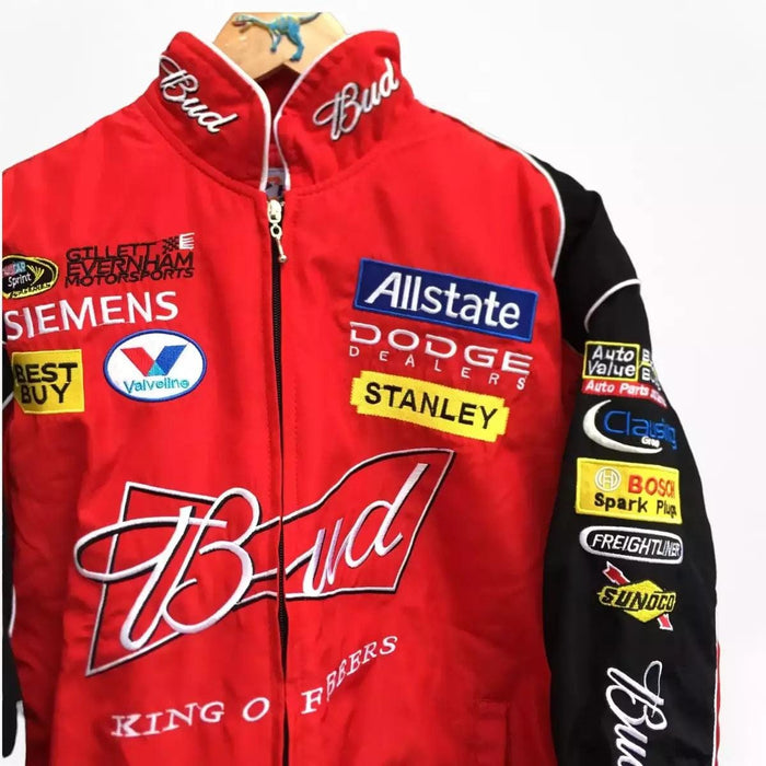 Vintage 80s Racing Jacket: Embroidered Leather F1 Bomber