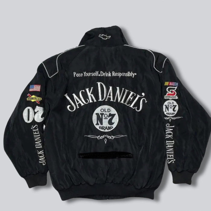 Vintage 80s Racing Jacket: Embroidered Leather F1 Bomber