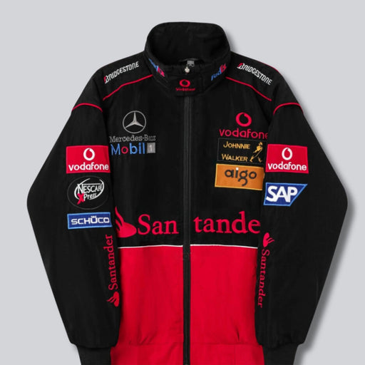 Vintage 80s Racing Jacket: Embroidered Leather F1 Bomber