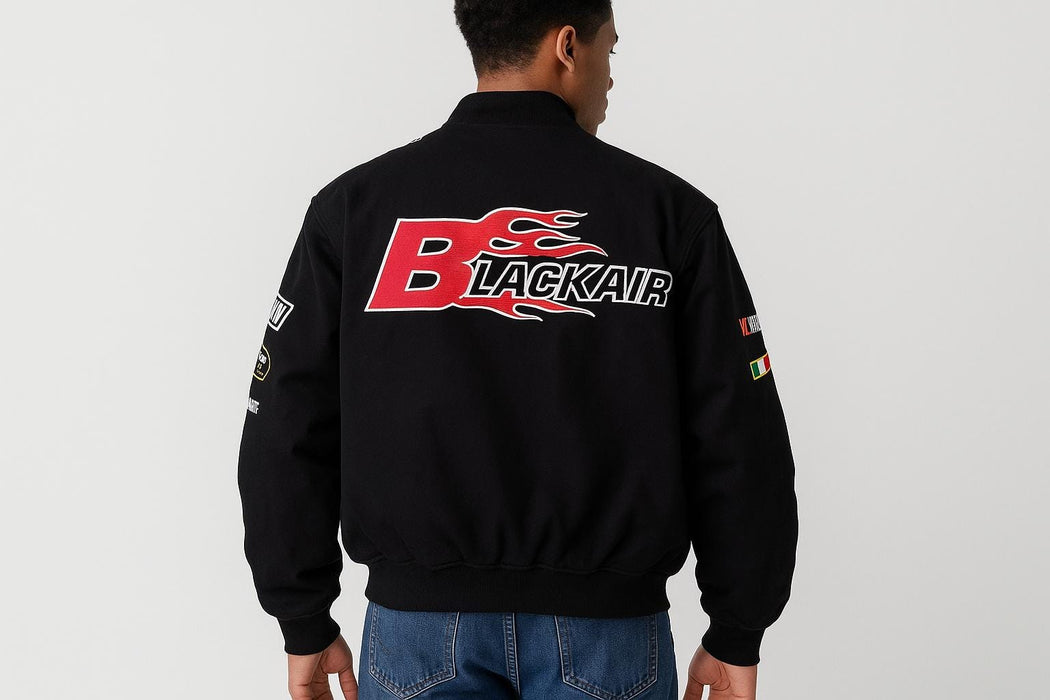 Vintage 80s Racing Jacket: Embroidered Leather F1 Bomber