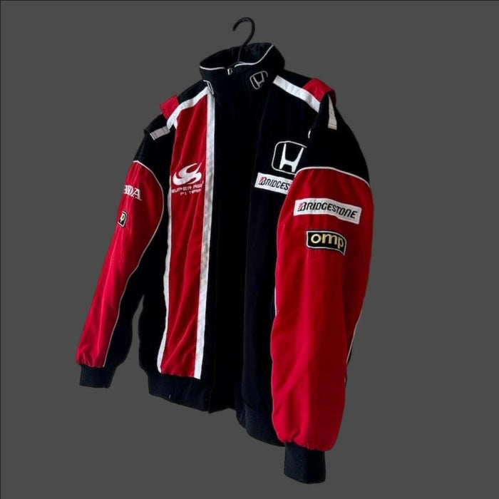 Vintage 80s Racing Jacket: Embroidered Leather F1 Bomber