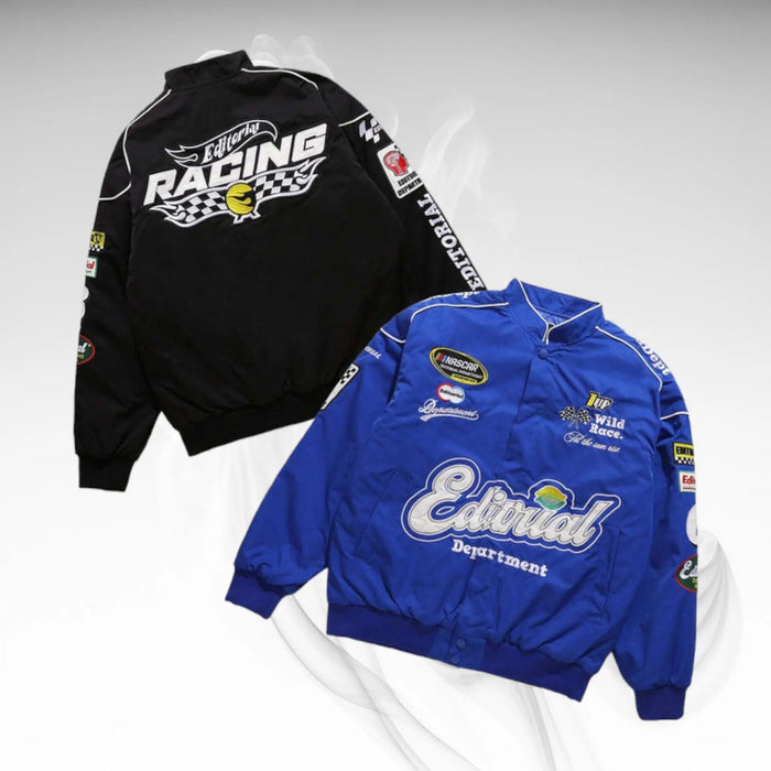 Vintage 80s Racing Jacket: Embroidered Leather F1 Bomber