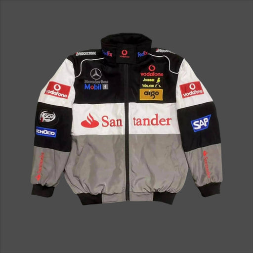 Vintage 80s Racing Jacket: Embroidered Leather F1 Bomber