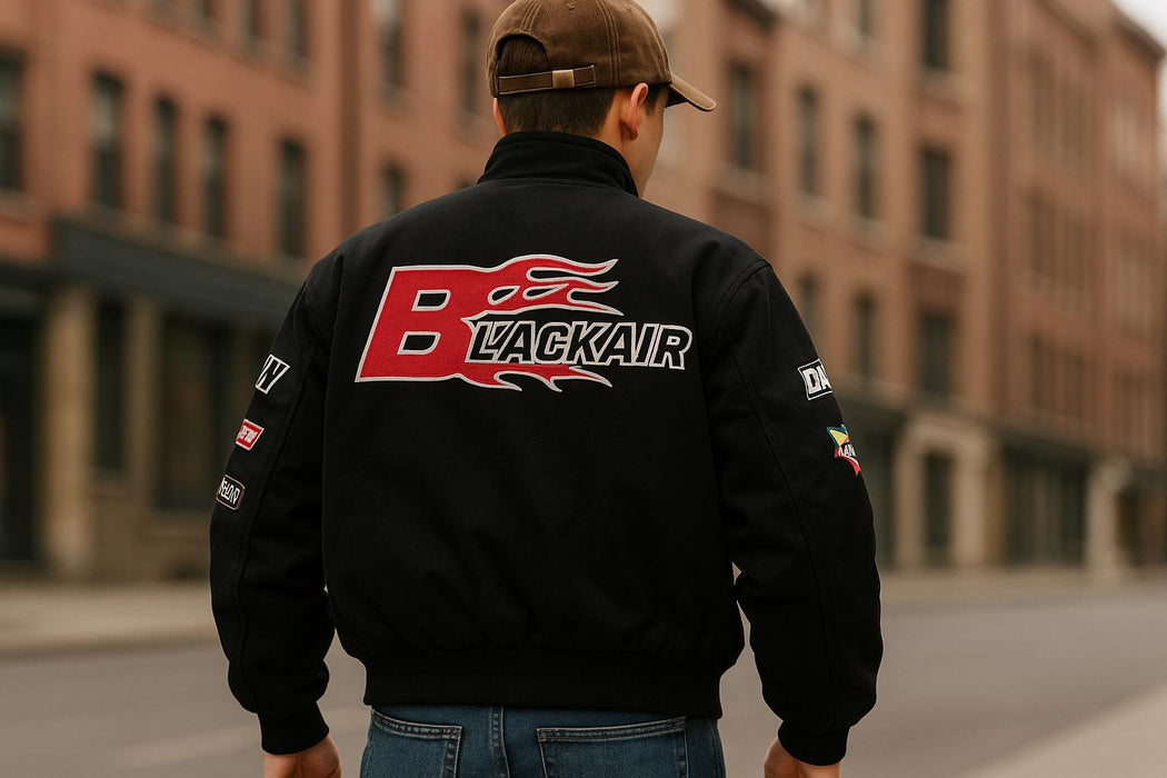 Vintage 80s Racing Jacket: Embroidered Leather F1 Bomber