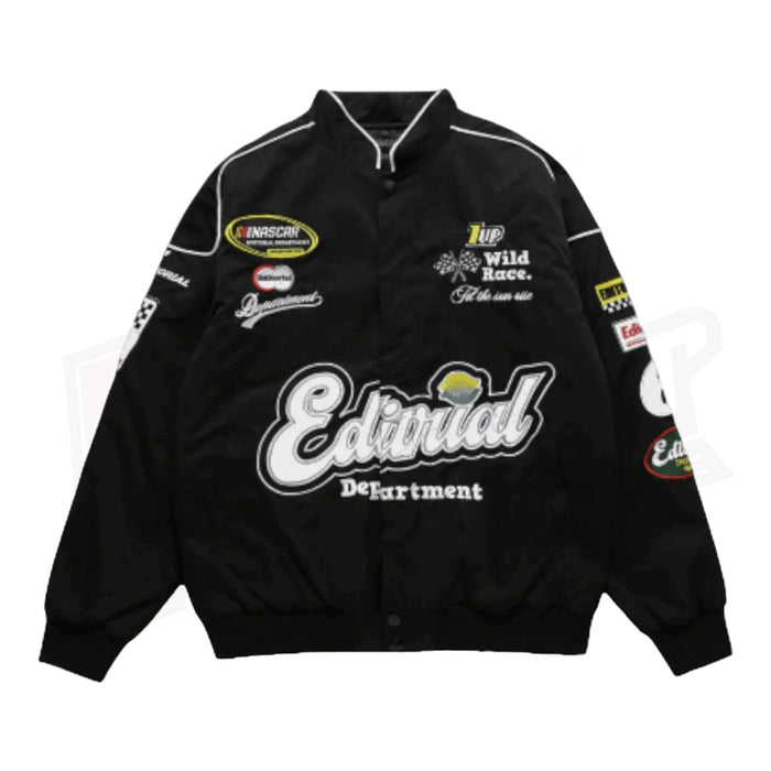 Vintage 80s Racing Jacket: Embroidered Leather F1 Bomber
