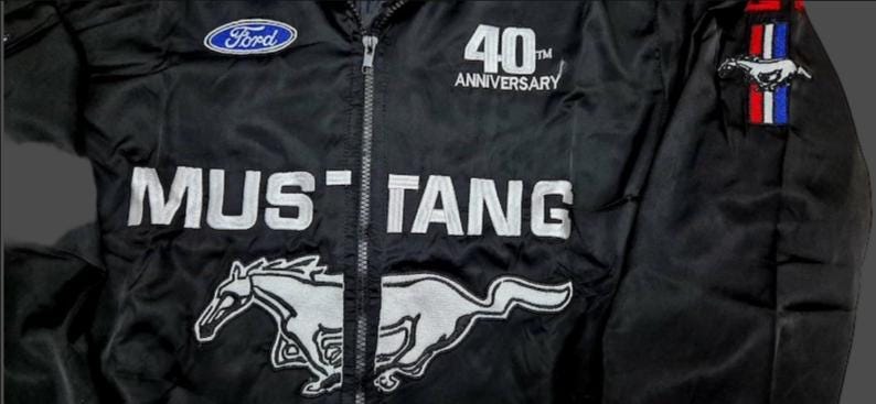 Vintage 80s Racing Jacket: Embroidered Leather F1 Bomber