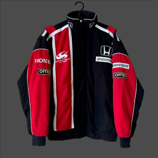 Vintage 80s Racing Jacket: Embroidered Leather F1 Bomber