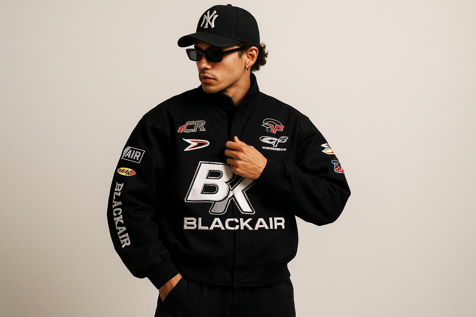 Vintage 80s Racing Jacket: Embroidered Leather F1 Bomber