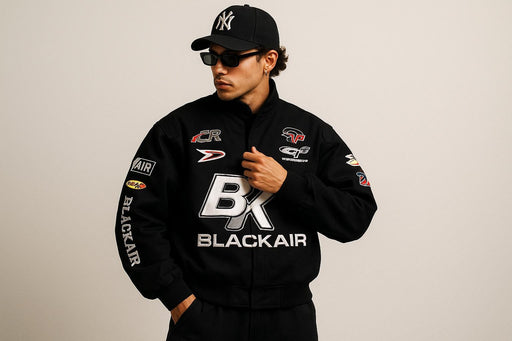 Vintage 80s Racing Jacket: Embroidered Leather F1 Bomber