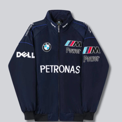Vintage 80s Racing Jacket: Embroidered Leather F1 Bomber