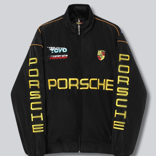 Vintage 80s Racing Jacket: Embroidered Leather F1 Bomber