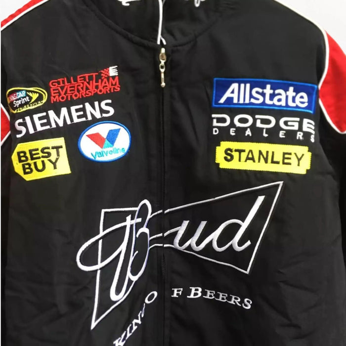 Vintage 80s Racing Jacket: Embroidered Leather F1 Bomber