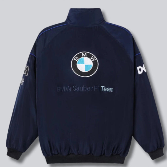 Vintage 80s Racing Jacket: Embroidered Leather F1 Bomber