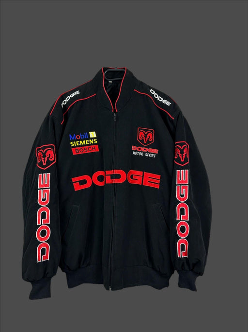 Vintage 80s Racing Jacket: Embroidered Leather F1 Bomber