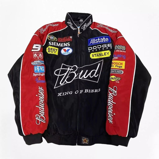 Vintage 80s Racing Jacket: Embroidered Leather F1 Bomber