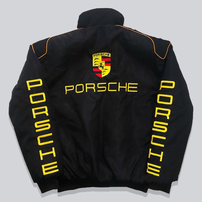 Vintage 80s Racing Jacket: Embroidered Leather F1 Bomber