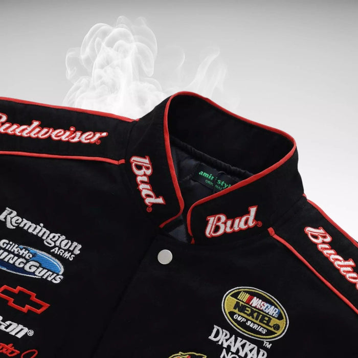 Vintage 80s Racing Jacket: Embroidered Leather F1 Bomber