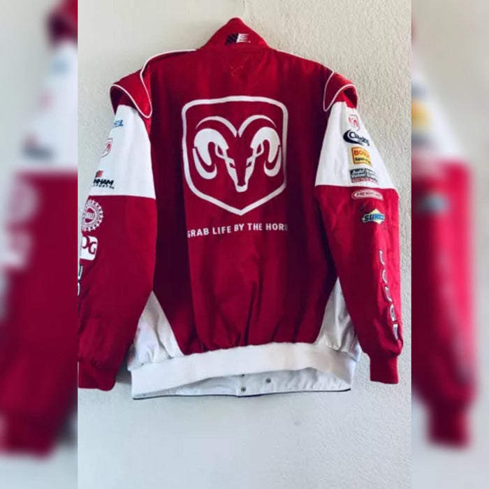 Vintage 80s Racing Jacket: Embroidered Leather F1 Bomber